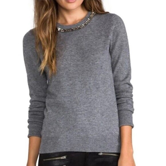 Equipment 'Shane' Embellished $359 Sweater in HEATHER GRAY XS wool Cashmere EUC - Picture 1 of 12